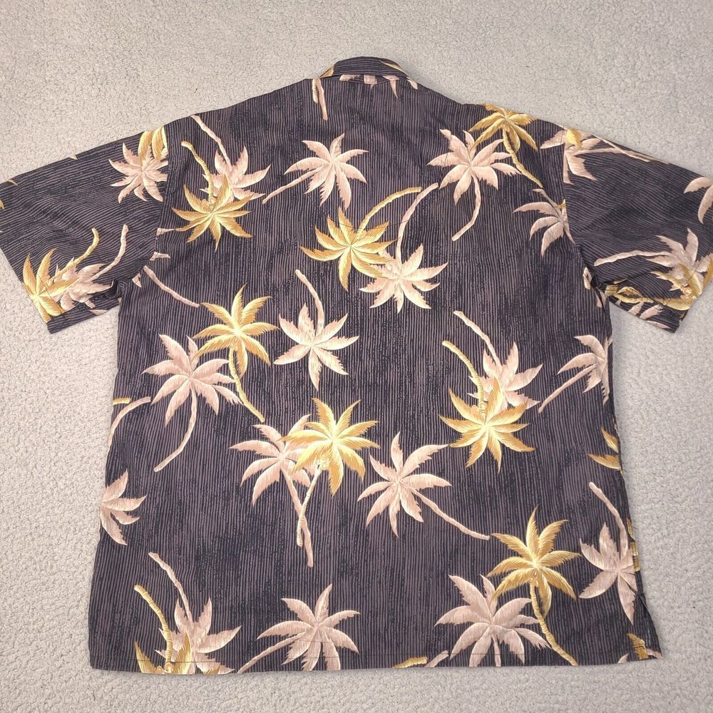 Bamboo Cay Shirt Mens Medium Black Gray Hawaiian Camp Button Up Palm Cotton Lawn - Picture 10 of 11
